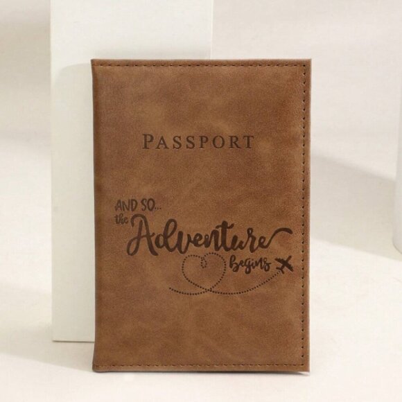 Passport Holder And So the Adventure Begins Brown NWT - Picture 1 of 3
